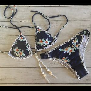 Navy Blue Floral Bikini, NEW, Size Medium, Fits Like A Small